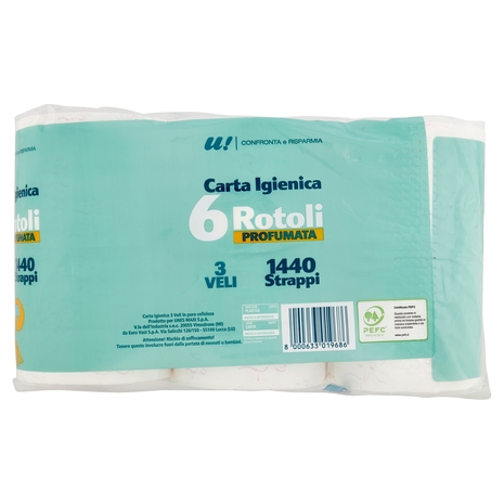 6 Rotoli Carta Igienica Profumata 3 Veli U! Confronta e Risparmia